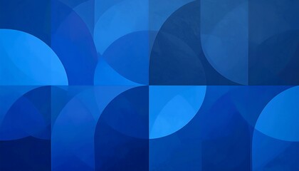 Abstract geometric pattern of overlapping circles and squares in shades of blue