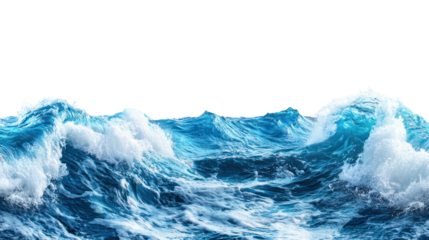 blue sea water with waves in png isolated on white or transparent background
