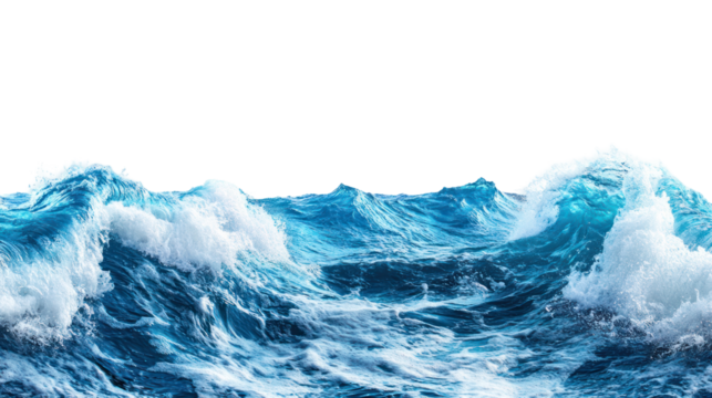 blue sea water with waves in png isolated on white or transparent background
