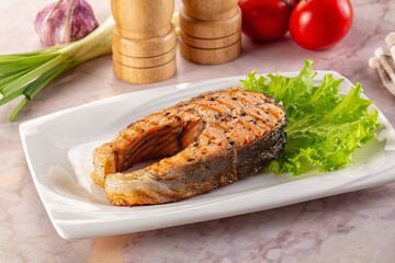 Gourmet grilled salmon fish steak