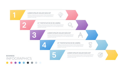 Five steps or five stages to achieve the goal. Vector infographic template