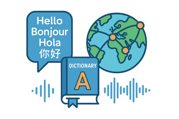 Obraz premium Global communication through language learning and dictionaries