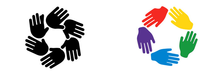 Hands symbolizing collaboration and teamwork in vibrant colors