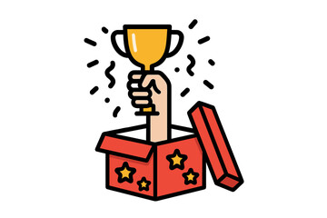 Creative trophy emerging from a surprise gift box illustration