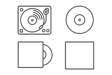 Vector illustration of a turntable, vinyl records, and cases
