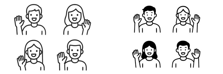 Obraz premium Vector illustration of diverse people waving in friendly greetings