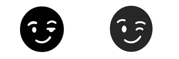 Playful vector illustrations of winking smiley faces in two styles