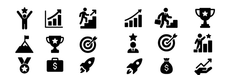Icons representing success, growth, and achievement in vector style