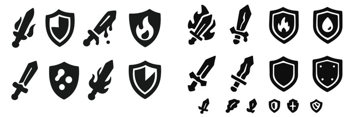 Vector illustrations of swords and shields for game design