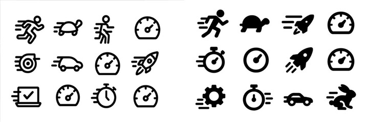 Dynamic icons representing speed, motion, and various activities