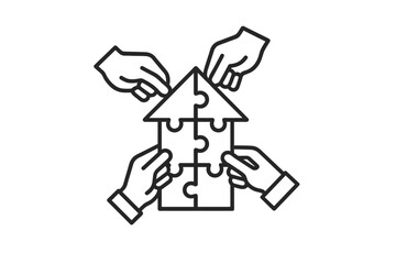 Fototapeta premium Hands working together to assemble a puzzle house design