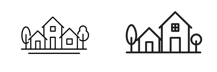 Vector illustration of simple houses with trees for design projects