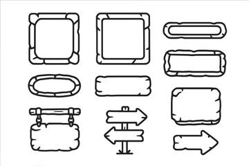 Obraz premium Various outline designs of rustic frames and signs in vector style