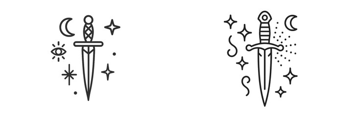 Vector illustration of mystical daggers with starry designs