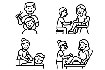 Various adult and child care activities in vector illustration format