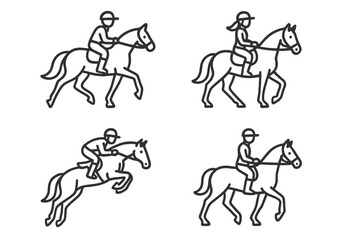 Fototapeta premium Equestrians riding horses in various styles and actions