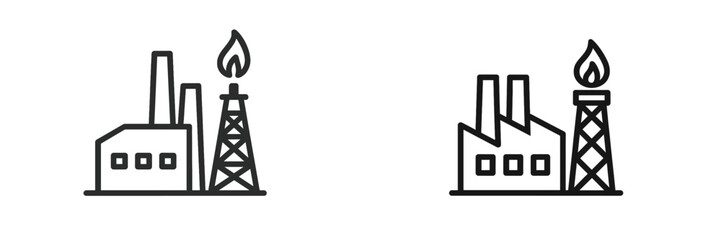 Industrial facility featuring oil rigs and smokestacks in flat design
