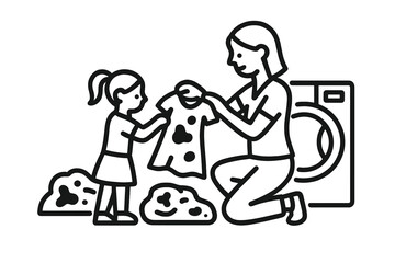 Mother and daughter doing laundry at home together