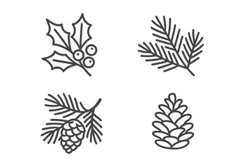 Vector illustration of holiday foliage and pine elements for design