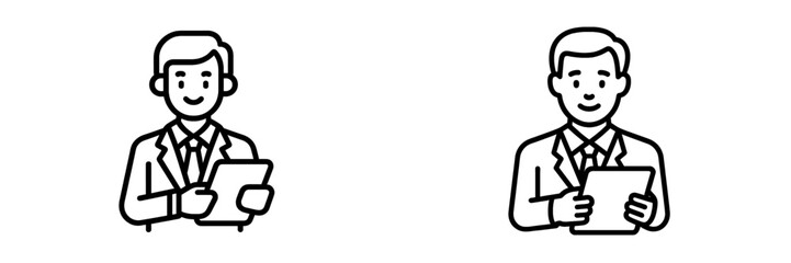 Business professionals reviewing documents in minimalist vector style