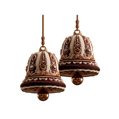 Elegant Chocolate and Cream Christmas Bells Ornament - Festive Holiday Decoration
