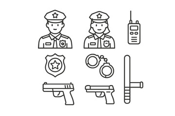 Fototapeta premium Vector illustration of police officers and law enforcement tools