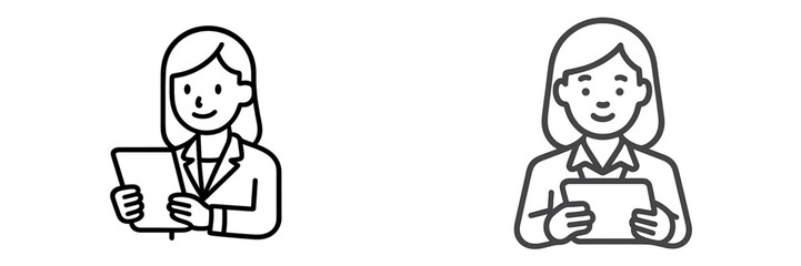 Obraz premium Two smiling women using tablets in a professional setting