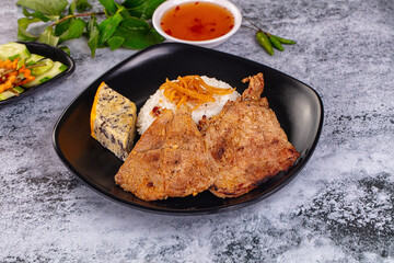 Roasted pork steak with rice