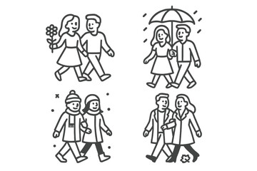 Couples enjoying various outdoor activities in different seasons