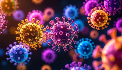 Colorful viruses in a dark background