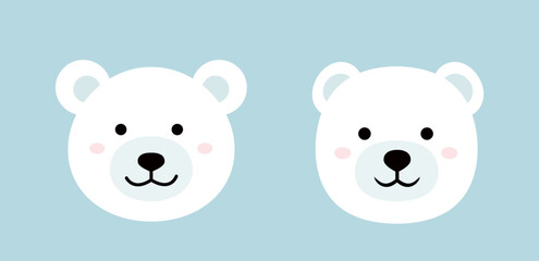 Fototapeta premium Set of cute polar bear head icon element. Polar bear face flat vector illustration.