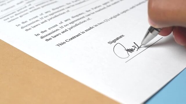 signature, close up of pen signing contract, hands of business man