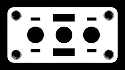 White rectangular plate with black shapes