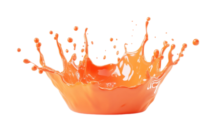 dynamic 3d illustration of vibrant orange liquid splash isolated on white or transparent background