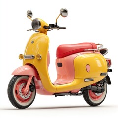 Retro-styled electric scooter in vibrant yellow and pink