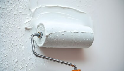 Obraz premium Close-up of white paint applied to a textured wall surface.