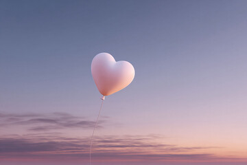 Fototapeta premium Heart balloon rising into a peaceful sunset sky. A symbol of love, hope, and dreams. Ideal for romance, Valentines Day, or inspirational themes. Serene, minimalist style.