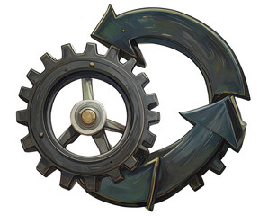 Cartoon-Style Black Gear with Arrows for Workflow Illustration