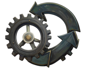 Cartoon-Style Black Gear with Arrows for Workflow Illustration