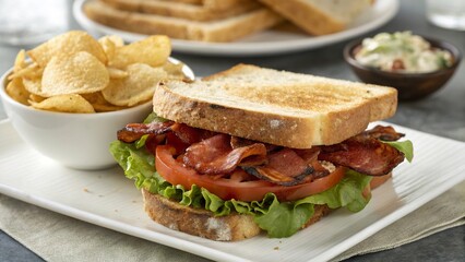 Enjoying a classic blt sandwich with crispy bacon and fresh lettuce on a sunny afternoon