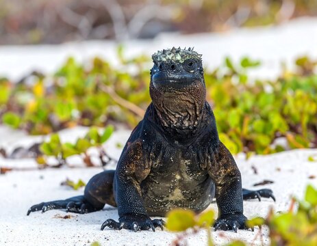 Close-up of a marine iguana on a sandy beach - Powered by Adobe