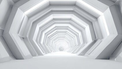 White hexagonal tunnel perspective