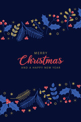 christmas greeting card with floral holly berry decoration vector illustration