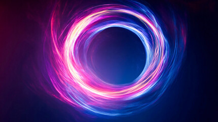 Swirl of neon. Blue line light effect with a curve. Luminous swirling background with abstract ring pattern. tunnel of energy flow. vector of a magic circle. Bright spiral. circular frame