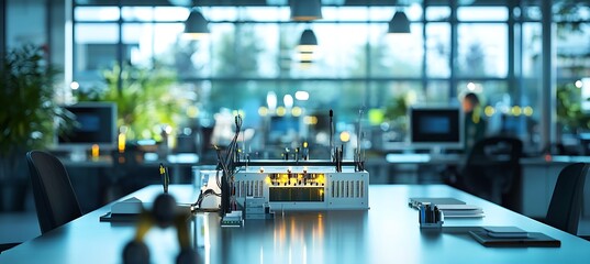 Modern office network server equipment setup for data communication and information technology solutions