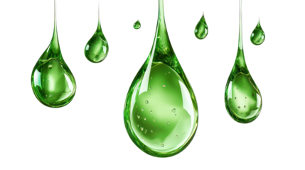 green oil droplets clear isolated on white or transparent background
