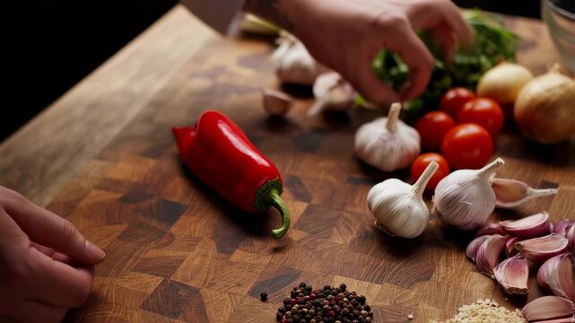 Fresh Ingredients Preparation for Culinary Masterpiece in a Professional Kitchen