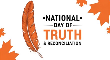 Honoring Indigenous heritage and the journey of Truth and Reconciliation in Canada, depicted with a symbolic feather and maple leaves