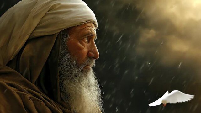 Biblical dove moment: Noah ark, flood end, god covenant, holy pledge, scripture tale, faith sign, divine assurance, water calm, sacred promise, spiritual lesson, eternal hope, religious proof