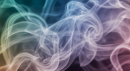Abstract colorful smoke swirling in dark background, ethereal wisps